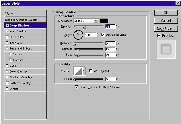 Layer Style, Drop Shadow settings